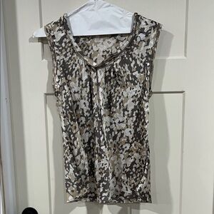 Spense Brown and Cream Patterned Sleeveless Blouse